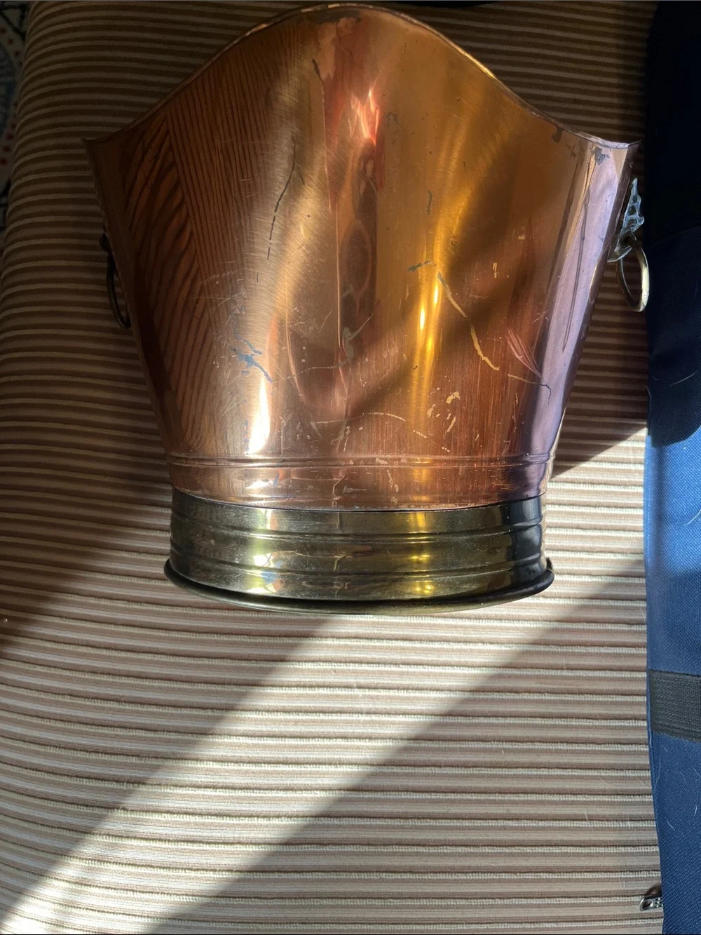 Metallic Copper Decorative Planter Bucket with Brass Accent
